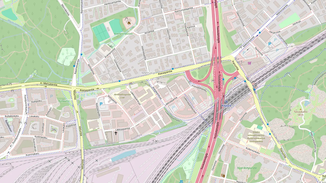 Kartta: Taksipajan sijainti Metsälässä, Asesepänkuja 2